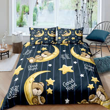 Conjunto de cama de urso de pelúcia, lua de desenho, crianças, kawaii, 3d, edredon, roupa de cama, twin, queen, king, tamanho único, presente, moda 2024 - compre barato