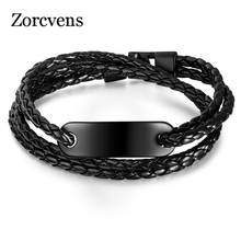 ZORCVENS Fashion Black Leather Bracelet Stainless Steel Multi Layer Braid Rope Chain Wristband Vintage Bracelet for Man 2024 - buy cheap