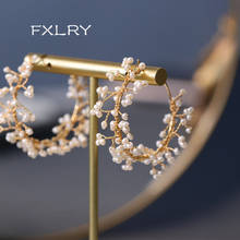 Fxlry brincos de pérola naturais feitos à mão, redondos exagerados para joias femininas da moda 2024 - compre barato