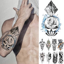 Водостойкая временная татуировка, наклейка в виде лотоса, мудрости, океана, Будды, Шакьямуни, флэш-тату, волк, Лев, боди-арт, рука, поддельные татуировки для женщин и мужчин 2024 - купить недорого