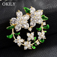 New Garland Cubic Zircon Flower Brooch Gold Color with Enamel Leaf  Bouquet Brooches Pin Bridal Wedding Jewelry Scarf  Pins Gift 2024 - buy cheap