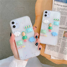 Gykz capa de celular de luxo com glitter, para iphone 11 pro x xs max xr 7 6 6s 8 plus, desenhos animados com nuvens, tampa traseira macia clara 2024 - compre barato