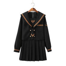 Uniforme escolar japonês de manga longa, uniforme preto jk, meninas, temas de marinheiro, saia plissada 2024 - compre barato