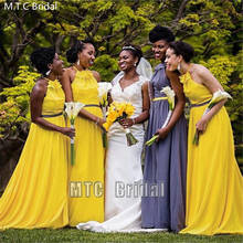 Sexy Yellow Long Bridesmaid Dresses Backless Halter A Line Chiffon African Women Wedding Party Dress Plus Size Formal Gowns 2024 - buy cheap