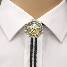 Золотистый круглый галстук в форме пентаграммы для мужчин, ковбойский Западный галстук-бабочка из цинкового сплава, наконечники для галстука 2024 - купить недорого