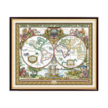 Kit de bordado mapa do mundo antigo, diy, cruz stich, conjunto de tela de 14ct confira, 11ct de tecido branco, bordado, conjuntos artesanais, ponto cruz 2024 - compre barato