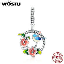 WOSTU 925 Sterling Silver Charms Colorful Birds & Flowers Pendant Animal Bead Fit Original Bracelet Necklace Jewelry CQC1726 2024 - buy cheap