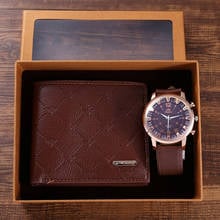 Mens Watches Sets Fashion Quartz Wrist Watch Card Holder Wallet Watches Men Gift Set Watch for Dad Husband Boy friend Present 2024 - buy cheap