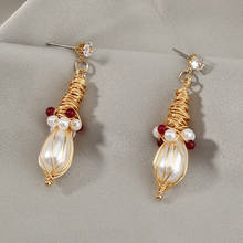 Pendientes de perlas de imitación hechos a mano para mujer, aretes geométricos bohemios, joyería de boda, pendientes Coreanos 2024 - compra barato