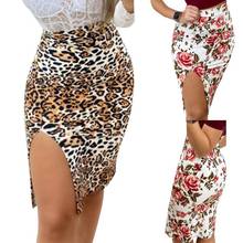 Summer Women High Waist Skirts Wraps Fashion Casual Split Beach Midi Skirt Ladies Leopard Flower Printed Skirt Female Side Open 2024 - buy cheap