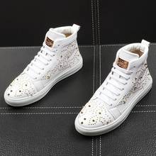 New Brand Designer Punk Rock Men High Top Casual Shoes Metal Plate Studded Rivet Spike Leisure Sneakers For Luxury Web Celebrity 2024 - buy cheap