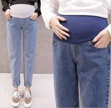 Calça jeans reta para grávidas, roupa de maternidade para mulheres grávidas, calça de cintura alta, calças soltas 2024 - compre barato