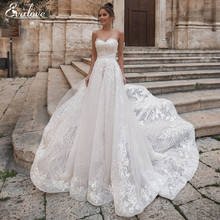 EVALOVE-vestidos de novia románticos sin tirantes, línea A personalizada, glamurosos, apliques de encaje, tren de corte, vestido de novia de princesa 2024 - compra barato