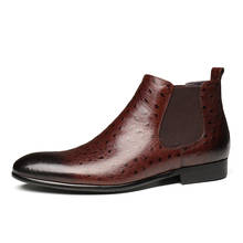 Moda negro/café punta puntiaguda para hombre Botas de vestir de cuero genuino botas de Chelsea para hombre botines 2024 - compra barato