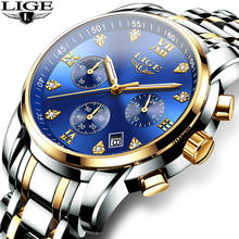 LIGE Watches Men Quartz Date Calendar Chronograph Stainless Steel Luxury Top Brand Waterproof Sport Watch Business Wristwatch 2024 - buy cheap