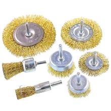 TOP 7Pcs Brass Coated Wire Brush Wheel & Cup Brush Set with 1/4-Inch Shank 7 Sizes Coated Wire Drill Brush Set 2024 - buy cheap