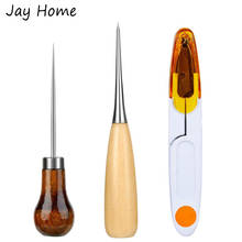 2Pcs Wooden Handle Scratch Awl with U Scissors for Leather Punching Hole Maker DIY Embroidery Stitching Overstitch Sewing Awl 2024 - buy cheap