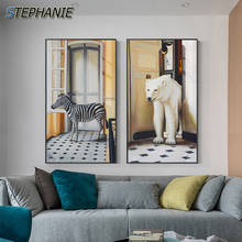 Cuadro de pintura de ciervo dorado abstracto para sala de estar, póster de gran tamaño, imagen artística de pared dorada azul, cuadro moderno 2024 - compra barato