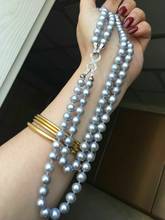 Collar de perlas de agua dulce, cadena de suéter larga de 45-50cm, 2 hebras anudadas a mano, 8-9mm, gris 2024 - compra barato