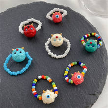 AOMU New Lovely Funny Korean Colorful Beads Monster Evil Rings for Women Girls Adjustable Rings Party  Jewelry Gifts 2024 - buy cheap
