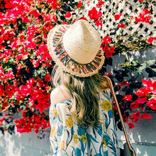 Sombrero de rafia para mujer y niño, sombrero de playa de ala grande, informal, de paja con borla de Color, para el sol al aire libre 2024 - compra barato