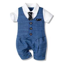 QAZIQILAND High Quality Baby Boy Handsome Rompers Little Gentleman Tie Outfit Newborn One-piece Cotton Clothing Button Jumpsuit 2024 - buy cheap