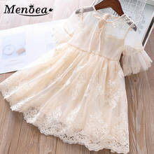 Menoea crianças vestido de princesa 2020 menina laço arco bonito vestido de princesa verão crianças vestidos de roupas ocas 2024 - compre barato