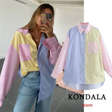 KONDALA Za Streetwear Patchwork Oversized Long Shirts Women Striped Print Pockets Casual Shirts Chic 2021 Stylish Tops Mujer 2024 - buy cheap