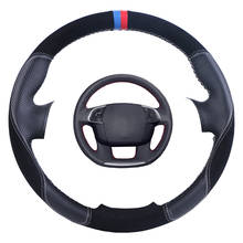 Capa para volante de automóvel em couro preto, feita sob encomenda, para citroen c4 c4l ds4 2014-2020 2024 - compre barato