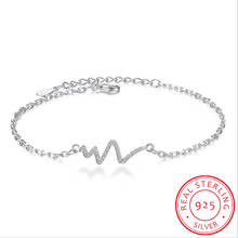 Pulsera de plata de ley 925 para mujer, brazalete con forma de corazón ECG Simple, Cruz, S-B98 2024 - compra barato