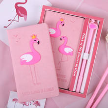 Cuaderno Kawaii de chica rosa con corazón y bolígrafo, Bloc de notas de Flamenco de dibujos animados para estudiantes, oficina, papelería para estudiantes, regalos para niños 2024 - compra barato