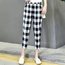 Simple Vintage Plaid Women Pants Summer Causal Fashion High Waist Ankle-Length Harem Pants Korean Style Trousers 2024 - buy cheap