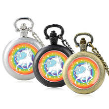 Cute Proud Unicorn Glass Cabochon Quartz Pocket Watch Vintage Men Women Pendant Necklace Chain  Hours Clock 2024 - buy cheap
