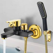 Bathtub Shower Set Wall Mounted Gold and White Bathtub Faucet, Bathroom Black gold Cold and Hot Bath and Shower Mixer Taps Brass 2024 - buy cheap