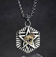 Clássico antigo egito pentagrama hexágono o olho de horus pingente colar masculino de alta qualidade metal punk amuleto jóias 2024 - compre barato
