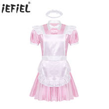 Mens Male Sissy Maid Halloween Cosplay Costume Puff Sleeve Front Button Down Dress with Apron and Headband for Adults Role Play 2024 - buy cheap