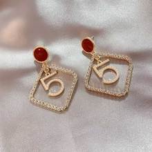 Trendy Fashion Letter 5 Earrings Gold Dumb Paint Dangle Number Earrings Square Aretes De Mujer 2024 - buy cheap