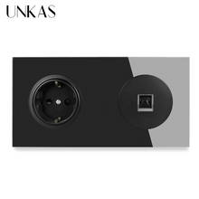UNKAS-enchufe de pared con Panel de vidrio templado, Conector de teléfono, color negro, estándar europeo, RJ11 2024 - compra barato