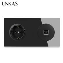 UNKAS Crystal Tempered Glass Panel EU Standard Wall Socket RJ11 Telephone Connector Phone Jack Socket Knight Black 2024 - buy cheap