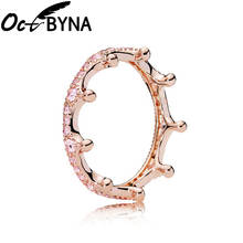 Octbyna Popular Rose Gold Crown Fingertip Ring Princess Pink Crystal Fine Ring For Women Engagement Wedding Rings Jewelry Gifts 2024 - buy cheap