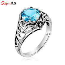 Szjinao Vintage 100% 925 Sterling Silver 2ct Round Created Aquamarine Ring For Women Gemstone Wedding Engagement Brand Jewelry 2024 - buy cheap