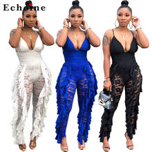 Sexy Bodycon Lace V-neck Ruffles Jumpsuits Women Sleeveless Playsuits Long Pants Lady Minimalist Chic Romper Party Club Catsuit 2024 - buy cheap