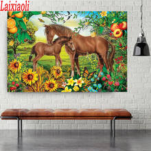 5D DIY Diamond Painting Two Horses flower view Cross Stitch Full Diamond diamond Embroidery rhinestones Christmas Wall Painting 2024 - buy cheap