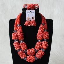 4UJewelry Dubai Wedding Jewelry Set Nature Coral Beads African Bridal 2 Layers Necklace Sets With Bracelets and Earrings Custom 2024 - buy cheap