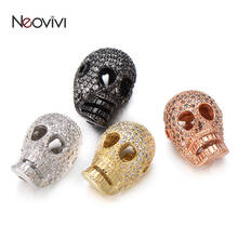 Neovivi Branco CZ Contas Crânio Oco Eye Copper Charme para Fazer Jóias Mulheres Pulseiras Artesanais Colares Cubic Zirconia Bead 2024 - compre barato