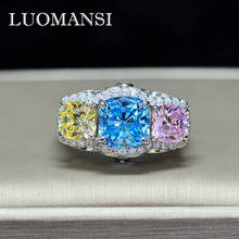 Luomansi luxo safira rosa amarelo 3 anel de diamante s925 prata mulher anel jóias festa de casamento presente atacado 2024 - compre barato