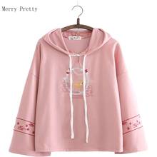 Women Cartoon Floral Embroidery Hooded Sweatshirts Long Sleeve Cotton Hoodies Sweet Style Pullover Tops Casual Tracksuits Female 2024 - buy cheap