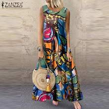 ZANZEA Summer Dress Bohemian Women Floral Printed Sundress Robe Vintage Kaftan Sleeveless Vestido Femme Beach Sarafans Plus Size 2024 - buy cheap