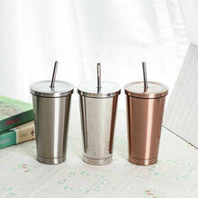 Reusable Stainless Steel Mugs Vacuum Tumbler Cup With Straw Coffee Cup 500ml 2024 - buy cheap