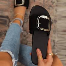 2021 Summer Fashion Women Slipper Casual Outdoor Beach Solid Female Flat Shoes Comfortable Metal Button Deco Ladies Slipper 2024 - buy cheap